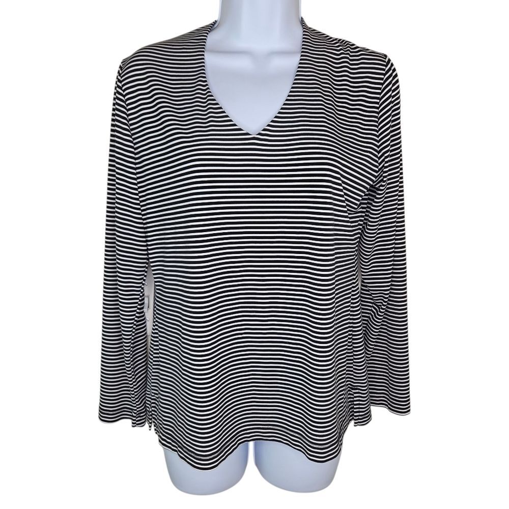 Chico's Stretch Jersey Striped Long Sleeve Blouse Top Size 0 Small